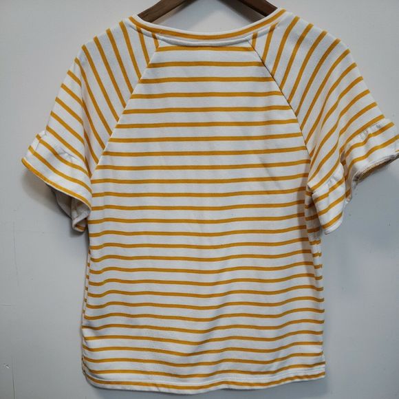 Old Navy Womens TOP Size MYellow/White Striped with Ruffles Short Sleeve - Picture 5 of 6